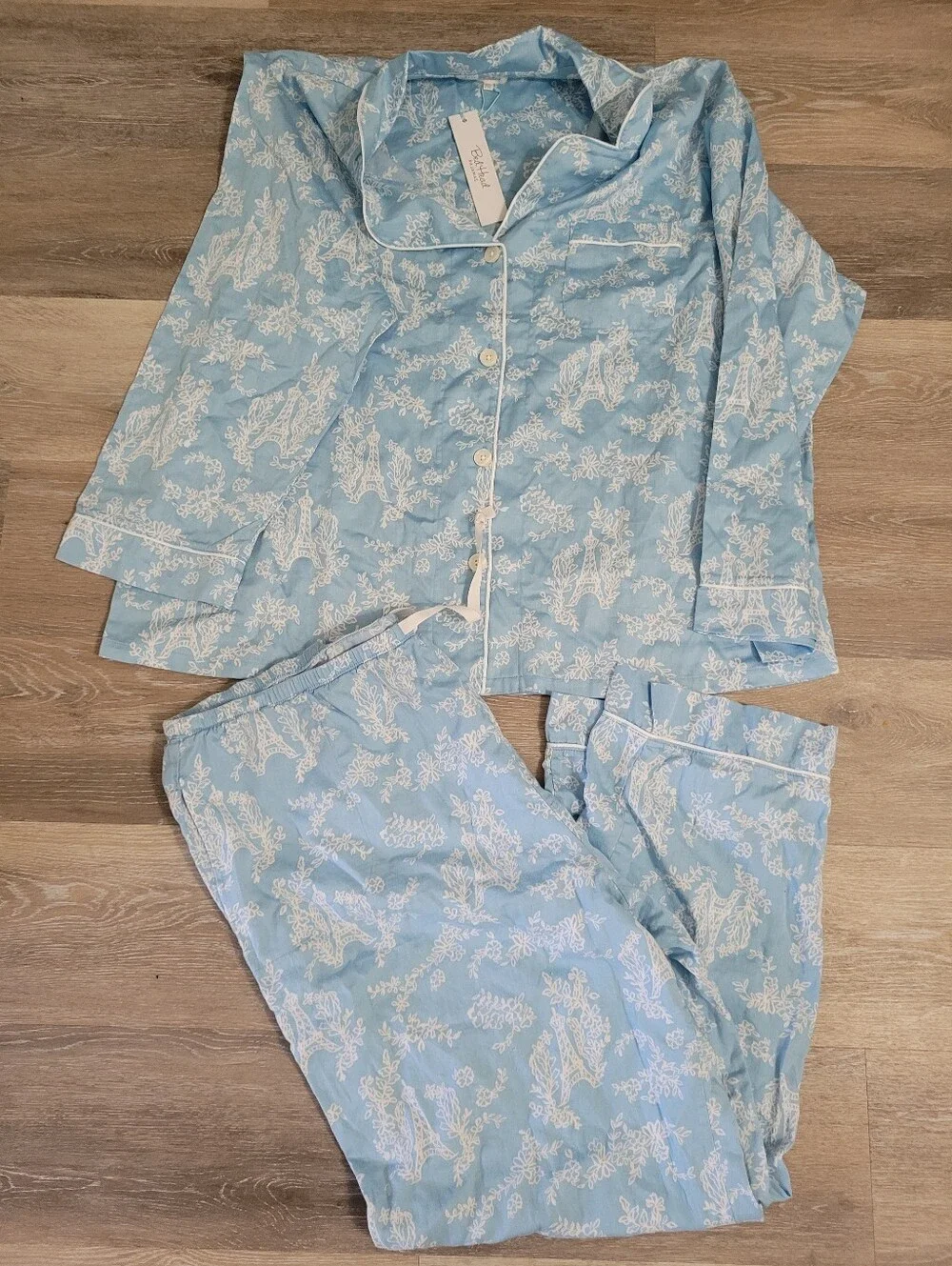 Organic Cotton La Belle Eiffel Bedhead Pajamas Set Size 2x Blue Eiffel Cozy
